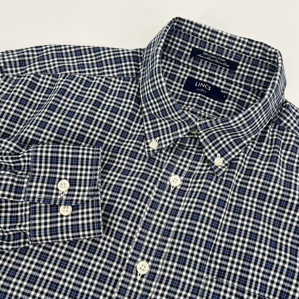LINCS by David Chu Dress Shirt Men's Large Long Sleeve Button Down Blue Plaid
